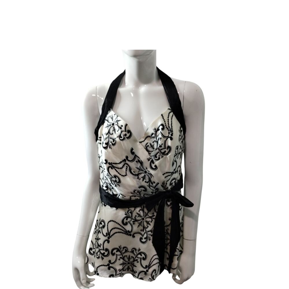 White House Black Market Black and White Halter Wrap Blouse